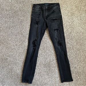 Aeropostale Black Skinny Mid Rise Distressed Denim Jeans Size 28 32